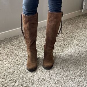 Suede side zip knee high boots
